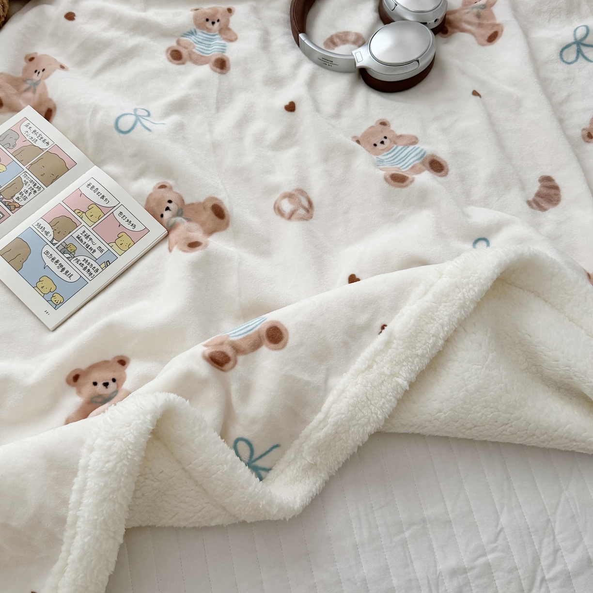 91家纺网 家纺一手货源 找家纺 航途席业 2025新款200g牛奶绒羊羔绒毛毯 牛角包小熊