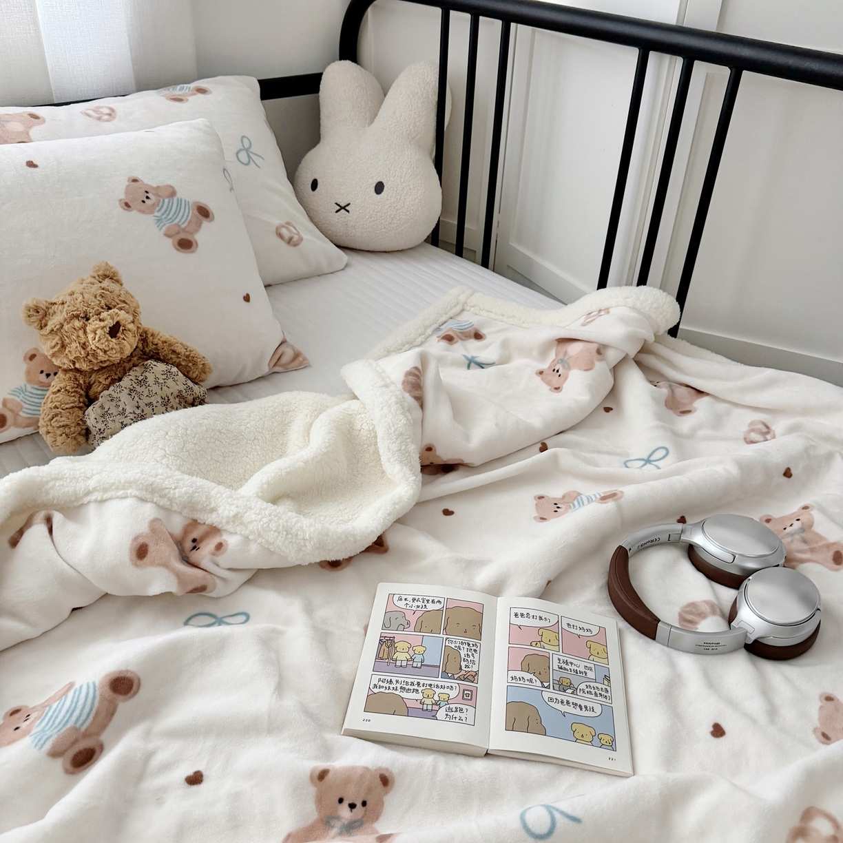 91家纺网 家纺一手货源 找家纺 航途席业 2025新款200g牛奶绒羊羔绒毛毯 牛角包小熊