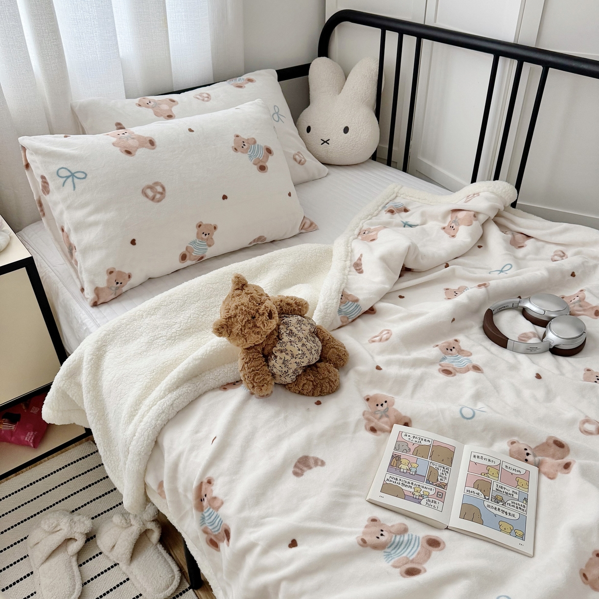 91家纺网 家纺一手货源 找家纺 航途席业 2025新款200g牛奶绒羊羔绒毛毯 牛角包小熊