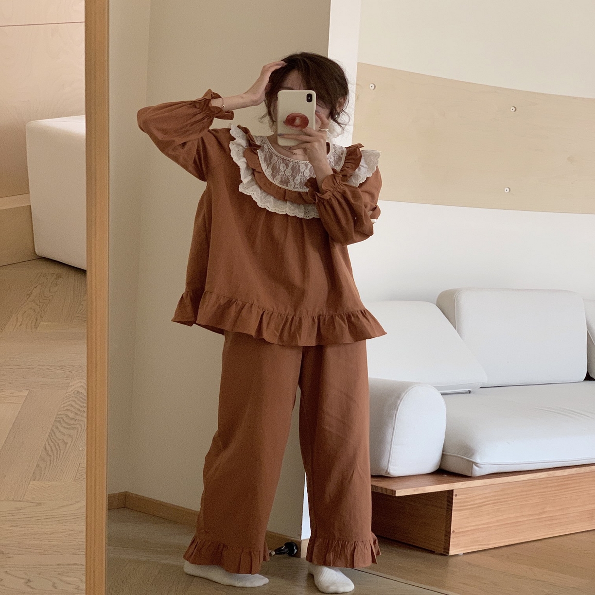 91家纺网 家纺一手货源 找家纺 （总）妍景家居生活馆 2025新款韩系82761-圆领蕾丝花边套装