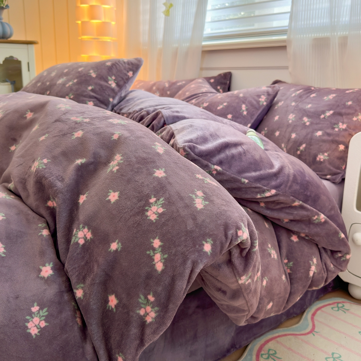 德比尔斯 2025新款暗合印花牛奶绒四件套 紫香草