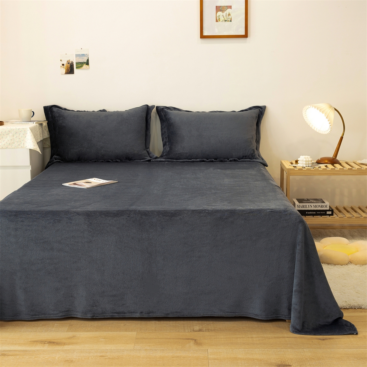 91家纺网 家纺一手货源 找家纺 兰紫橙家纺 2025新款双面绒纯色双拼牛奶绒四件套 深灰