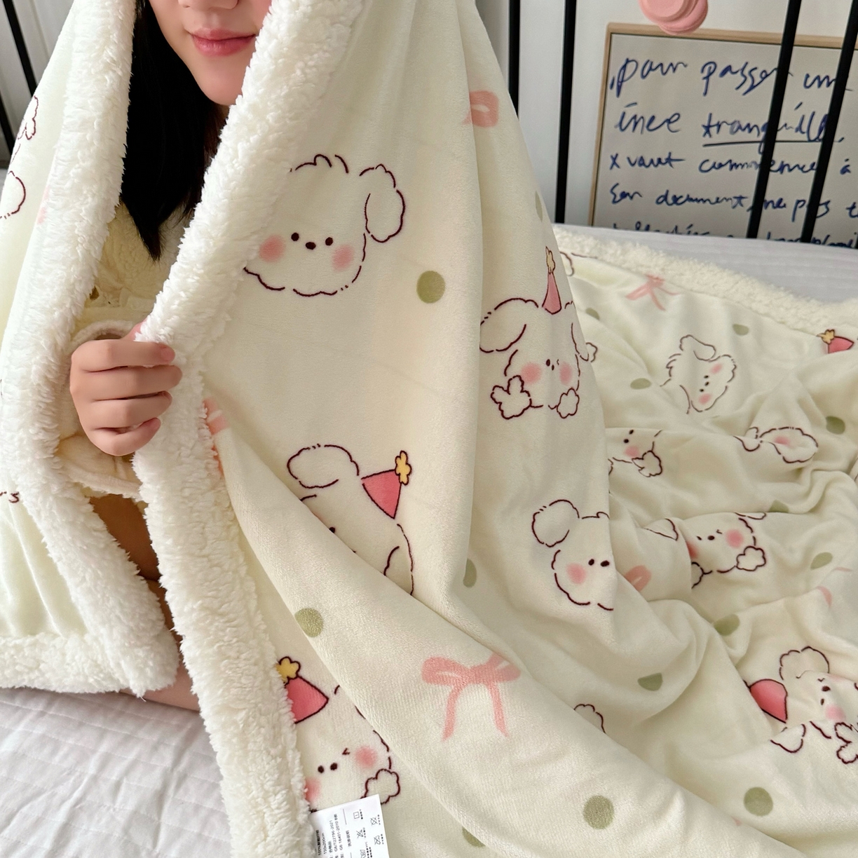 91家纺网 家纺一手货源 找家纺 航途席业 2025新款200g牛奶绒羊羔绒毛毯 线条小狗