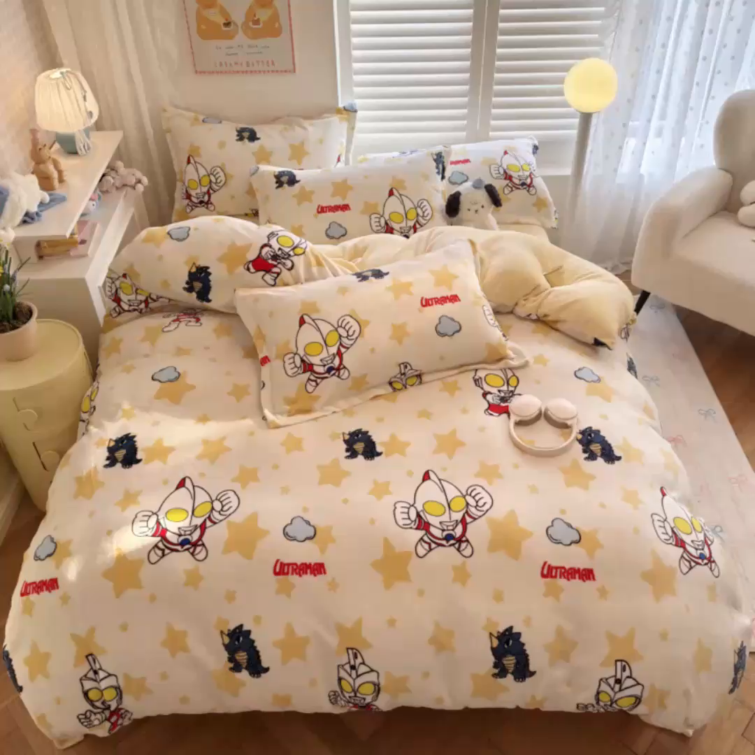 91家纺网 家纺一手货源 找家纺 （总）名兮家居 2025新款经典奥特曼-三丽鸥高克重牛奶绒四件套