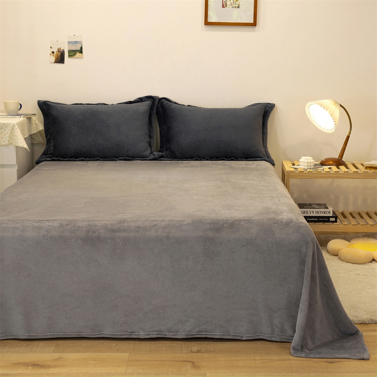 91家纺网 家纺一手货源 找家纺 兰紫橙家纺 2025新款双面绒纯色双拼牛奶绒四件套 深灰+浅灰