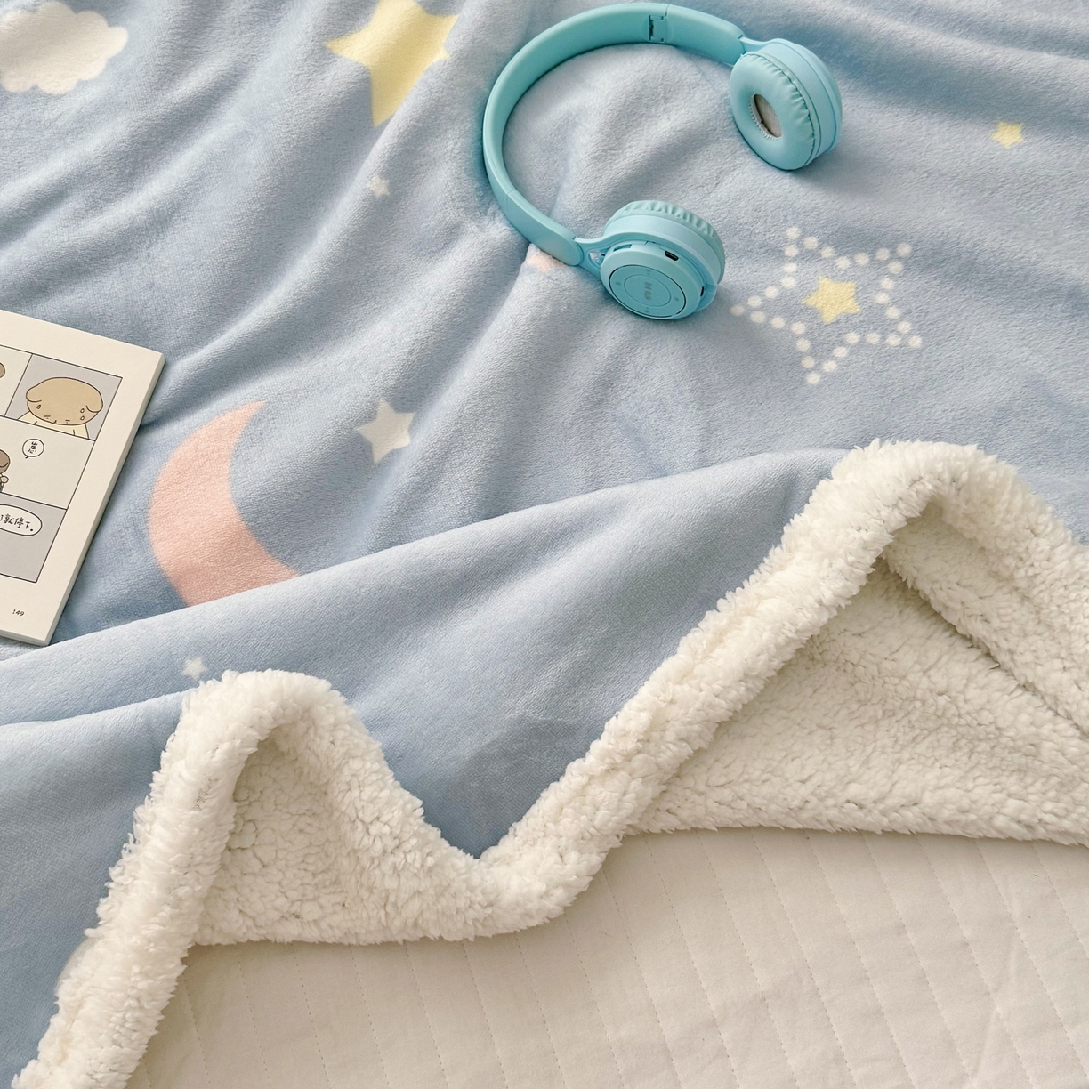 91家纺网 家纺一手货源 找家纺 航途席业 2025新款200g牛奶绒羊羔绒毛毯 星月蓝