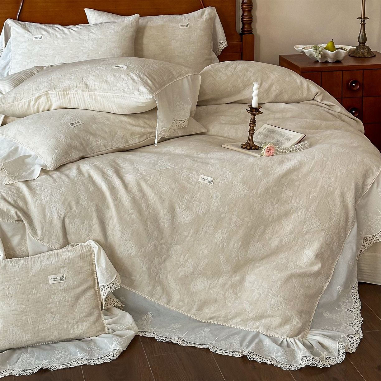 91家纺网 家纺一手货源 找家纺 （总）婳庭家居 2025新款复古棉麻四件套-南法假日