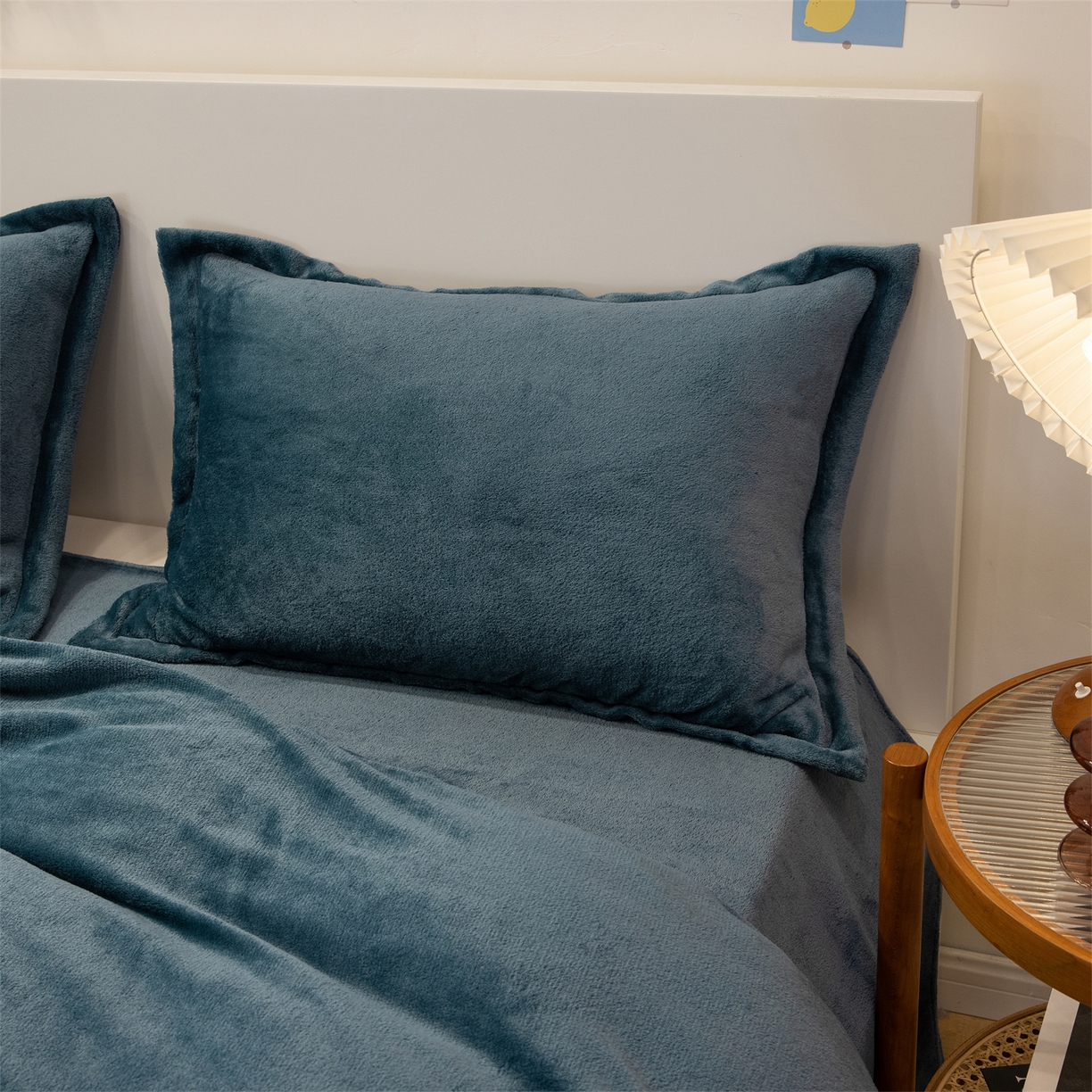 91家纺网 家纺一手货源 找家纺 兰紫橙家纺 2025新款双面绒纯色双拼牛奶绒四件套 雾蓝