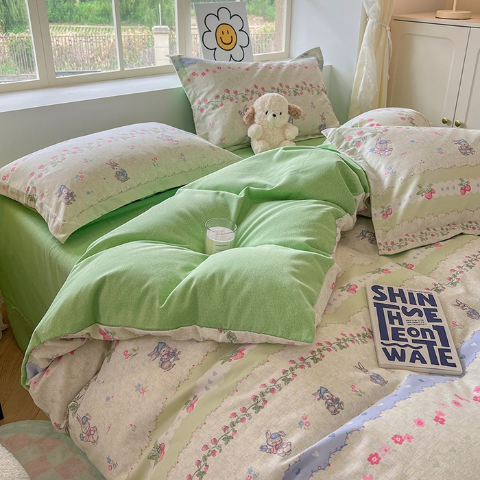 91家纺网 家纺一手货源 找家纺 典曼家纺 2025新款原棉磨毛印花四件套 花枝兔