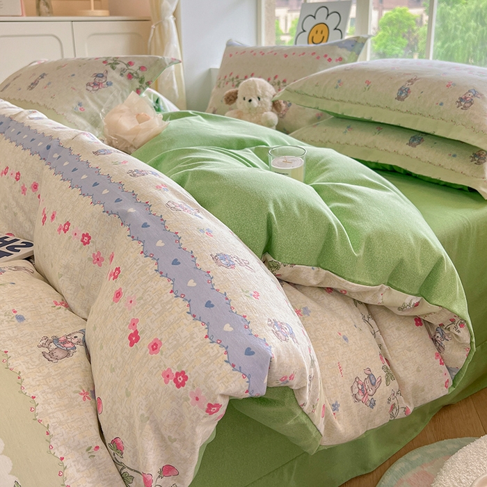 91家纺网 家纺一手货源 找家纺 典曼家纺 2025新款原棉磨毛印花四件套 花枝兔