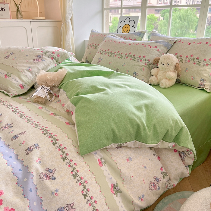 91家纺网 家纺一手货源 找家纺 典曼家纺 2025新款原棉磨毛印花四件套 花枝兔