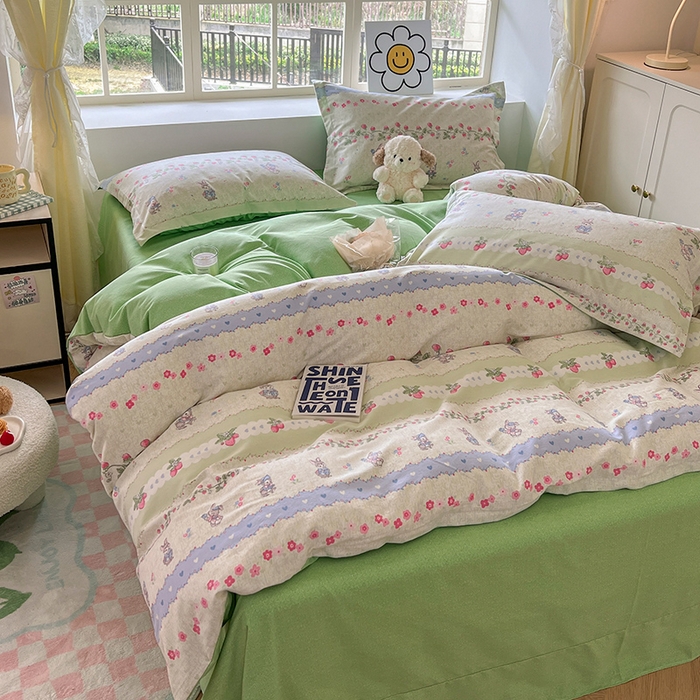 91家纺网 家纺一手货源 找家纺 典曼家纺 2025新款原棉磨毛印花四件套 花枝兔