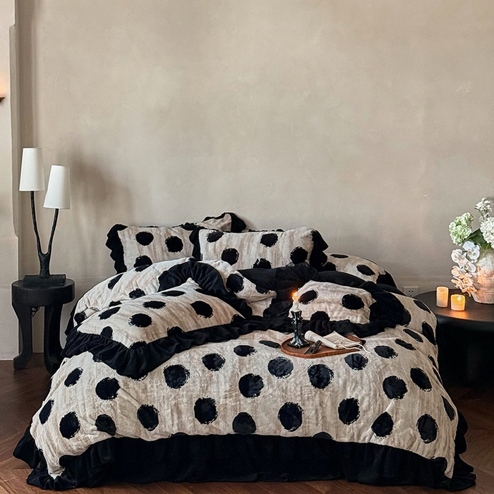 （总）婳庭家居 2025新款雪貂绒牛奶绒花边款四件套