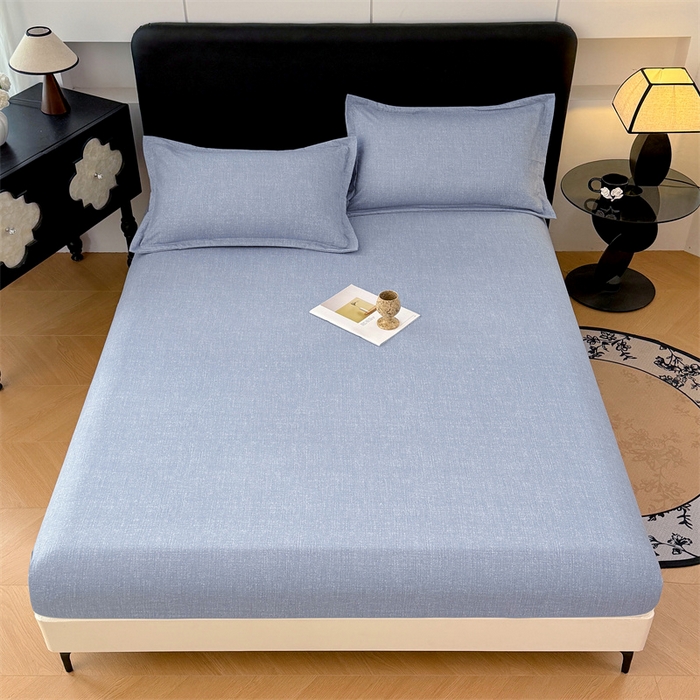 91家纺网 家纺一手货源 找家纺 圣比熊 2025新款原麻床笠机洗家用防滑透气四季款床罩床垫床单保护套 帝都蓝