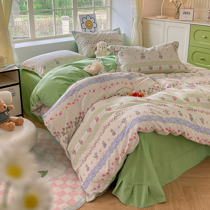 91家纺网 家纺一手货源 找家纺 典曼家纺 2025新款原棉磨毛印花四件套 花枝兔