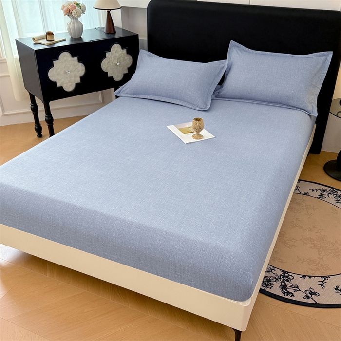91家纺网 家纺一手货源 找家纺 圣比熊 2025新款原麻床笠机洗家用防滑透气四季款床罩床垫床单保护套 帝都蓝