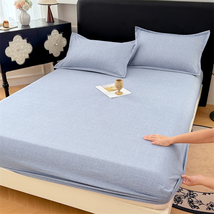 91家纺网 家纺一手货源 找家纺 圣比熊 2025新款原麻床笠机洗家用防滑透气四季款床罩床垫床单保护套 帝都蓝