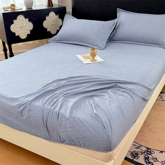 91家纺网 家纺一手货源 找家纺 圣比熊 2025新款原麻床笠机洗家用防滑透气四季款床罩床垫床单保护套 帝都蓝