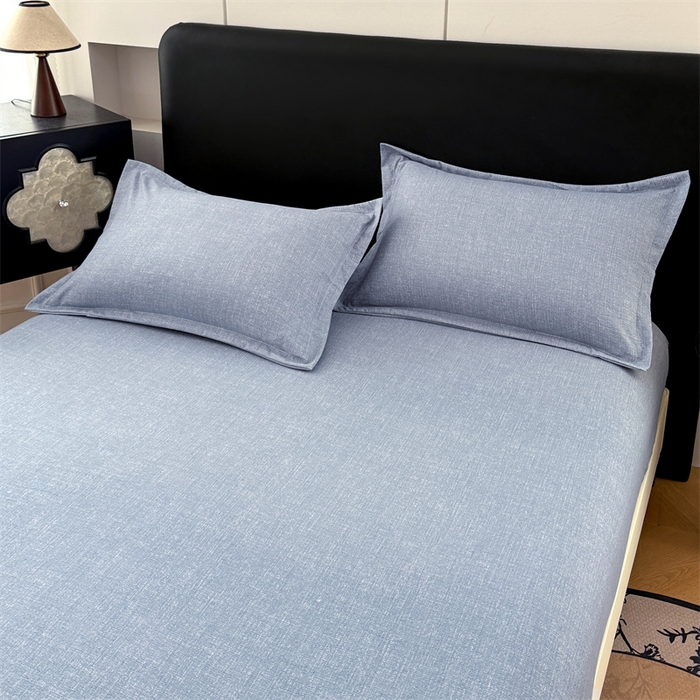 91家纺网 家纺一手货源 找家纺 圣比熊 2025新款原麻床笠机洗家用防滑透气四季款床罩床垫床单保护套 帝都蓝