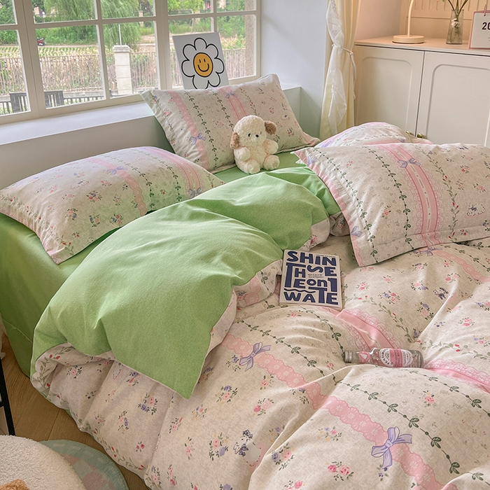 91家纺网 家纺一手货源 找家纺 典曼家纺 2025新款原棉磨毛印花四件套 糖兔少女