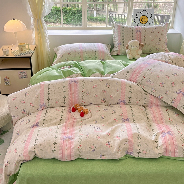 91家纺网 家纺一手货源 找家纺 典曼家纺 2025新款原棉磨毛印花四件套 糖兔少女