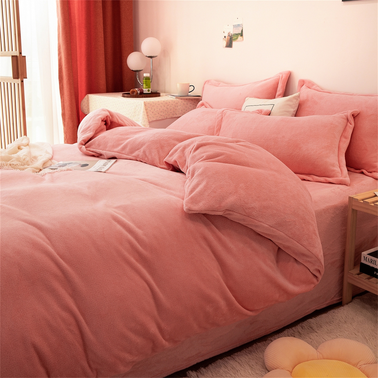 兰紫橙家纺 2025新款双面绒纯色双拼牛奶绒四件套 玉色