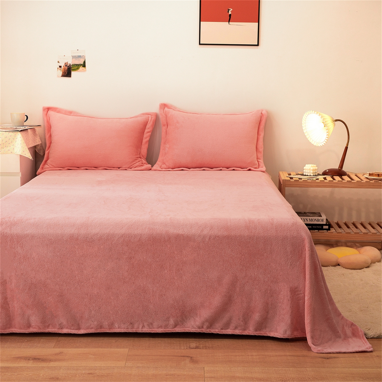 91家纺网 家纺一手货源 找家纺 兰紫橙家纺 2025新款双面绒纯色双拼牛奶绒四件套 玉色