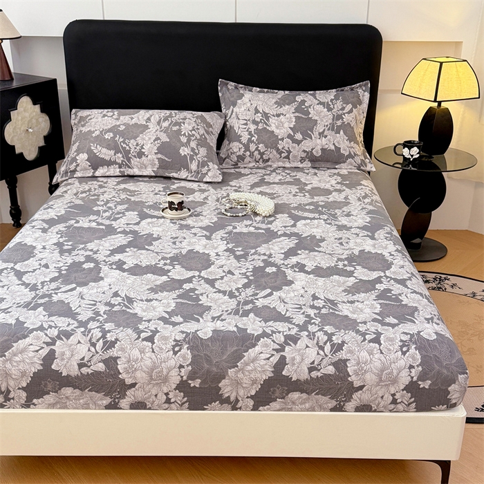 91家纺网 家纺一手货源 找家纺 圣比熊 2025新款原麻床笠机洗家用防滑透气四季款床罩床垫床单保护套 浮绘花影-白