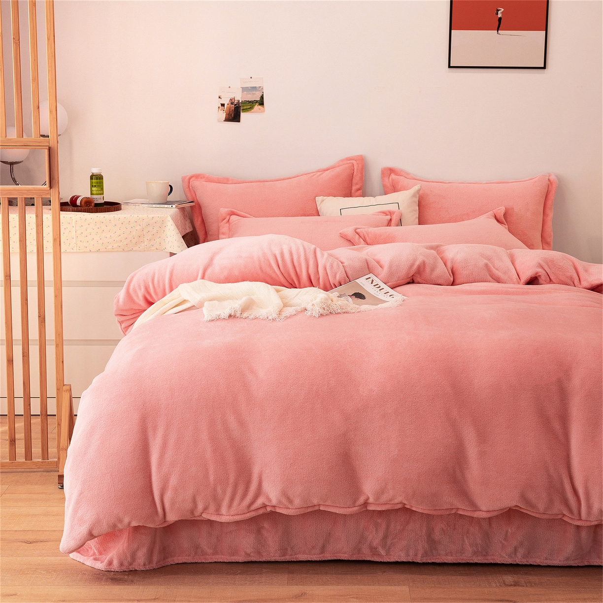 91家纺网 家纺一手货源 找家纺 兰紫橙家纺 2025新款双面绒纯色双拼牛奶绒四件套 玉色