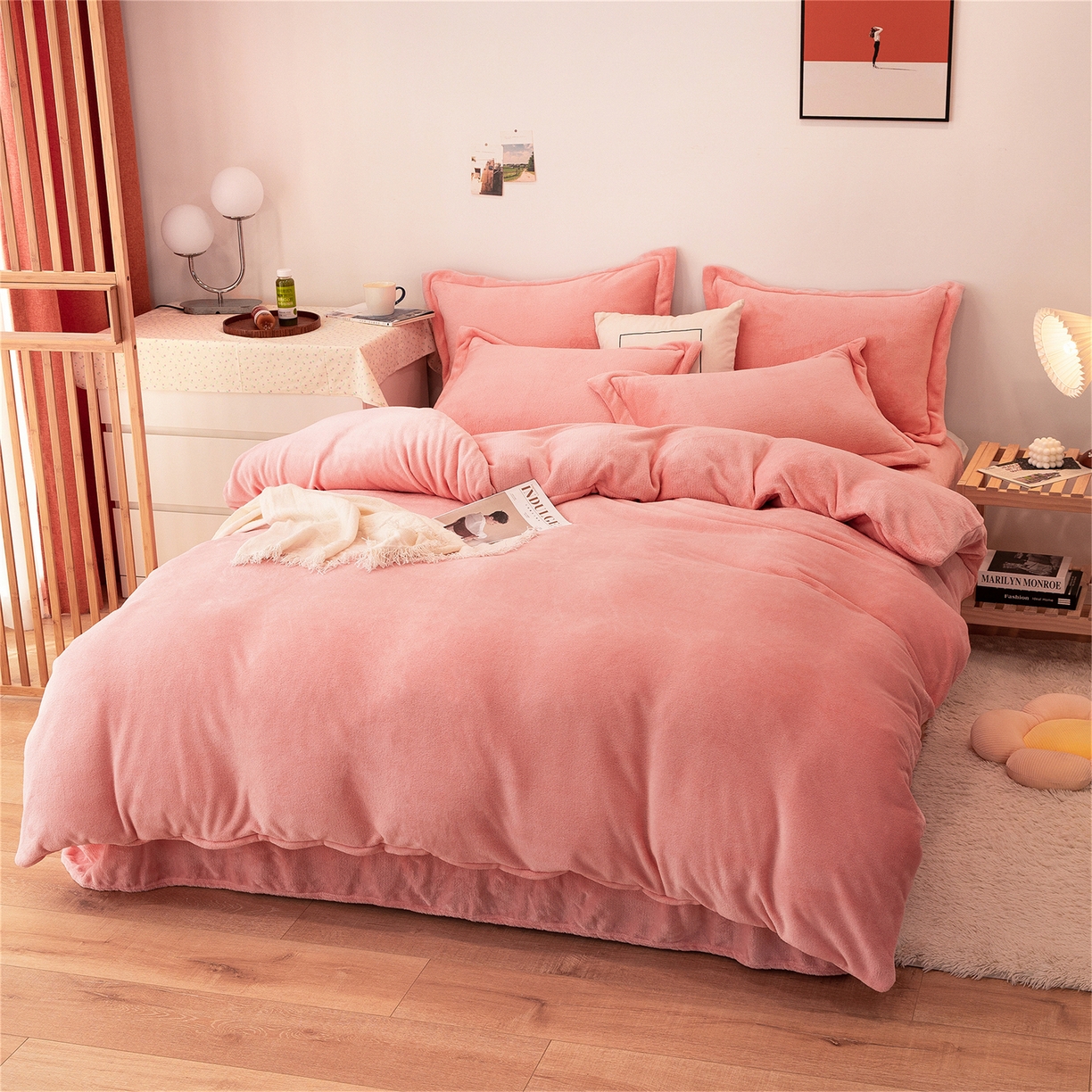 91家纺网 家纺一手货源 找家纺 兰紫橙家纺 2025新款双面绒纯色双拼牛奶绒四件套 玉色