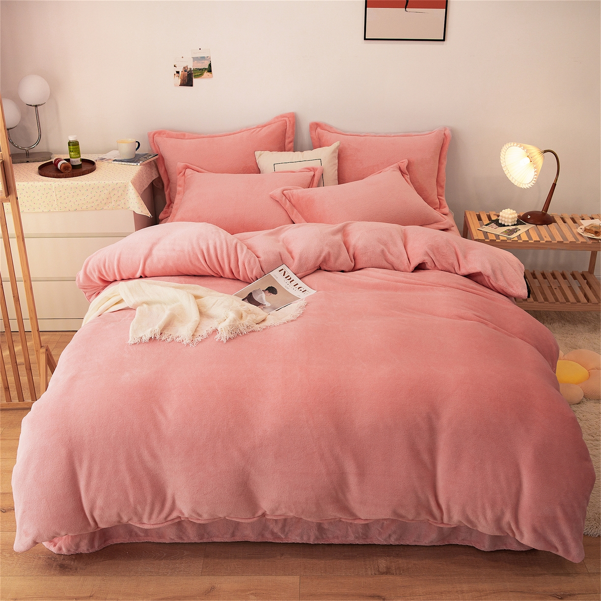 91家纺网 家纺一手货源 找家纺 兰紫橙家纺 2025新款双面绒纯色双拼牛奶绒四件套 玉色