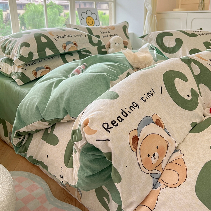 典曼家纺 2025新款原棉磨毛印花四件套 梦游记·绿