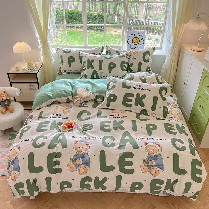 91家纺网 家纺一手货源 找家纺 典曼家纺 2025新款原棉磨毛印花四件套 梦游记·绿