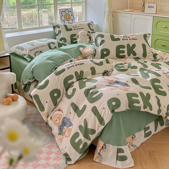 91家纺网 家纺一手货源 找家纺 典曼家纺 2025新款原棉磨毛印花四件套 梦游记·绿