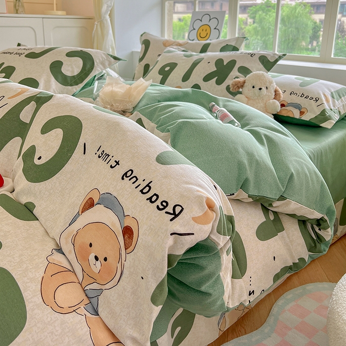 91家纺网 家纺一手货源 找家纺 典曼家纺 2025新款原棉磨毛印花四件套 梦游记·绿