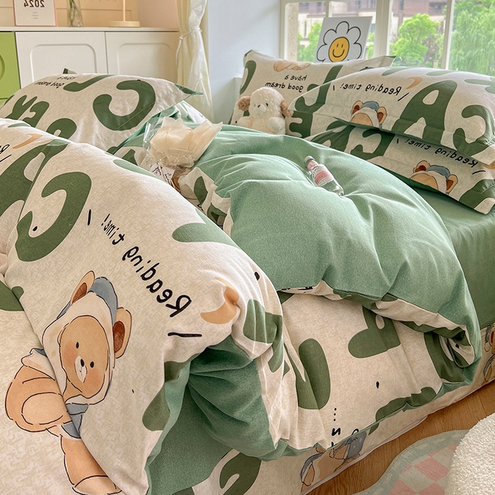 91家纺网 家纺一手货源 找家纺 典曼家纺 2025新款原棉磨毛印花四件套 梦游记·绿