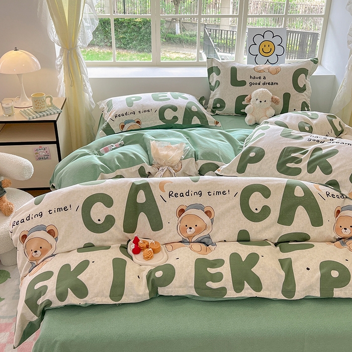 91家纺网 家纺一手货源 找家纺 典曼家纺 2025新款原棉磨毛印花四件套 梦游记·绿