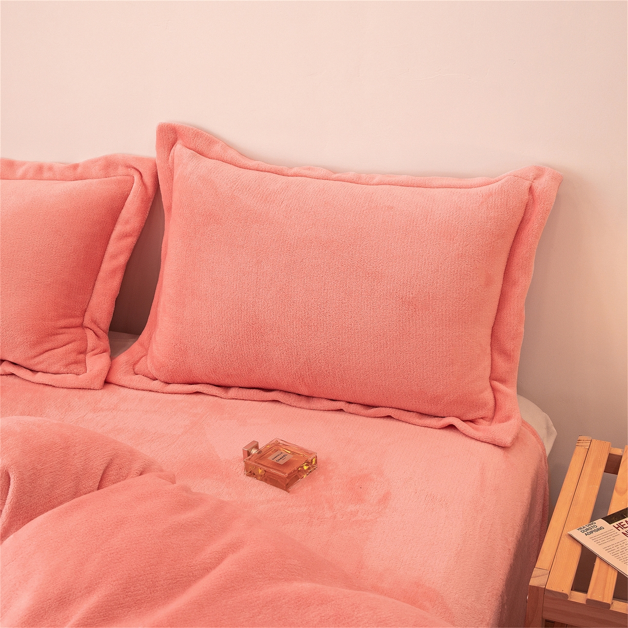 91家纺网 家纺一手货源 找家纺 兰紫橙家纺 2025新款双面绒纯色双拼牛奶绒四件套 玉色