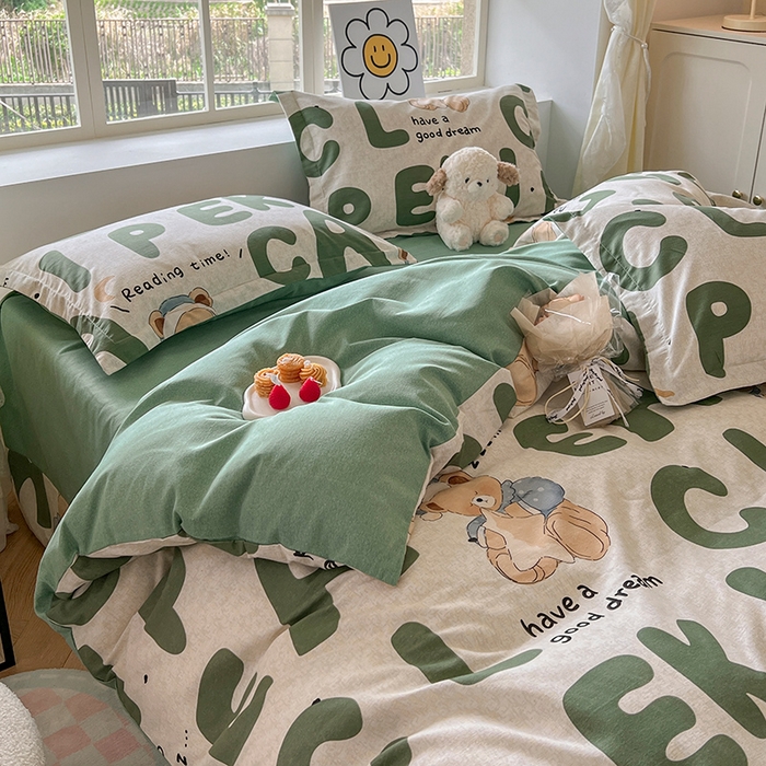 91家纺网 家纺一手货源 找家纺 典曼家纺 2025新款原棉磨毛印花四件套 梦游记·绿