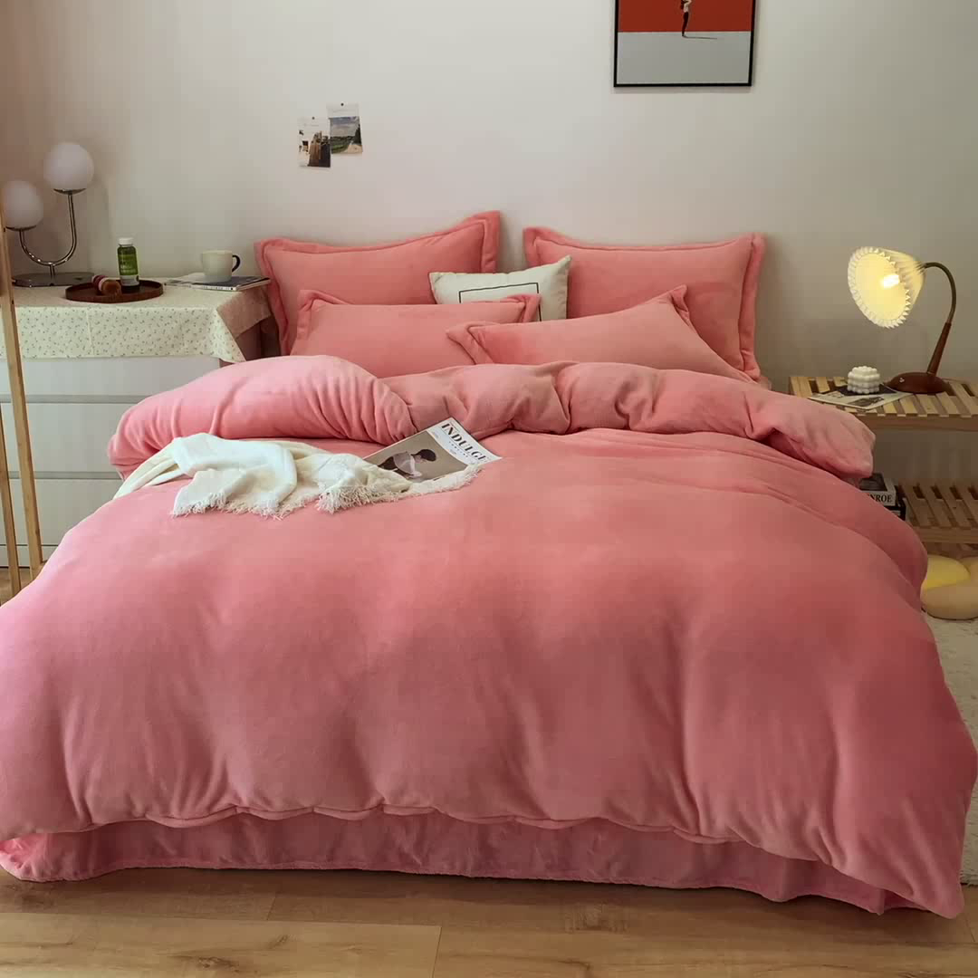 91家纺网 家纺一手货源 找家纺 兰紫橙家纺 2025新款双面绒纯色双拼牛奶绒四件套 玉色