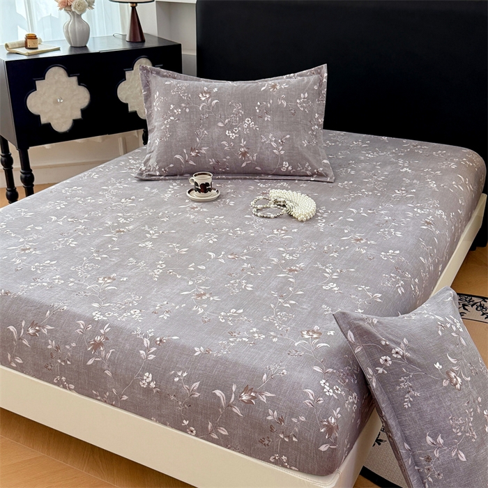 91家纺网 家纺一手货源 找家纺 圣比熊 2025新款原麻床笠机洗家用防滑透气四季款床罩床垫床单保护套 花蕾