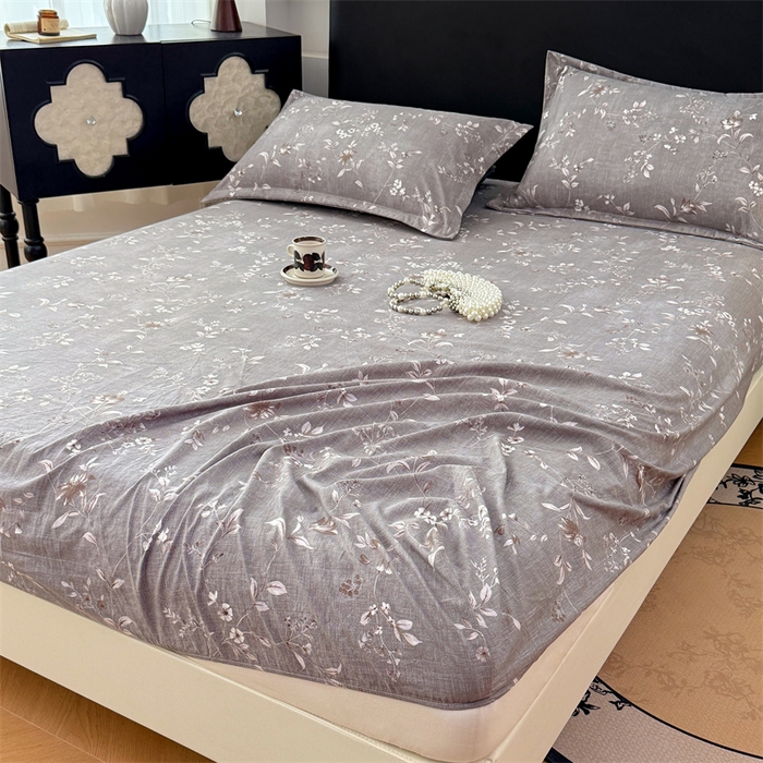 91家纺网 家纺一手货源 找家纺 圣比熊 2025新款原麻床笠机洗家用防滑透气四季款床罩床垫床单保护套 花蕾