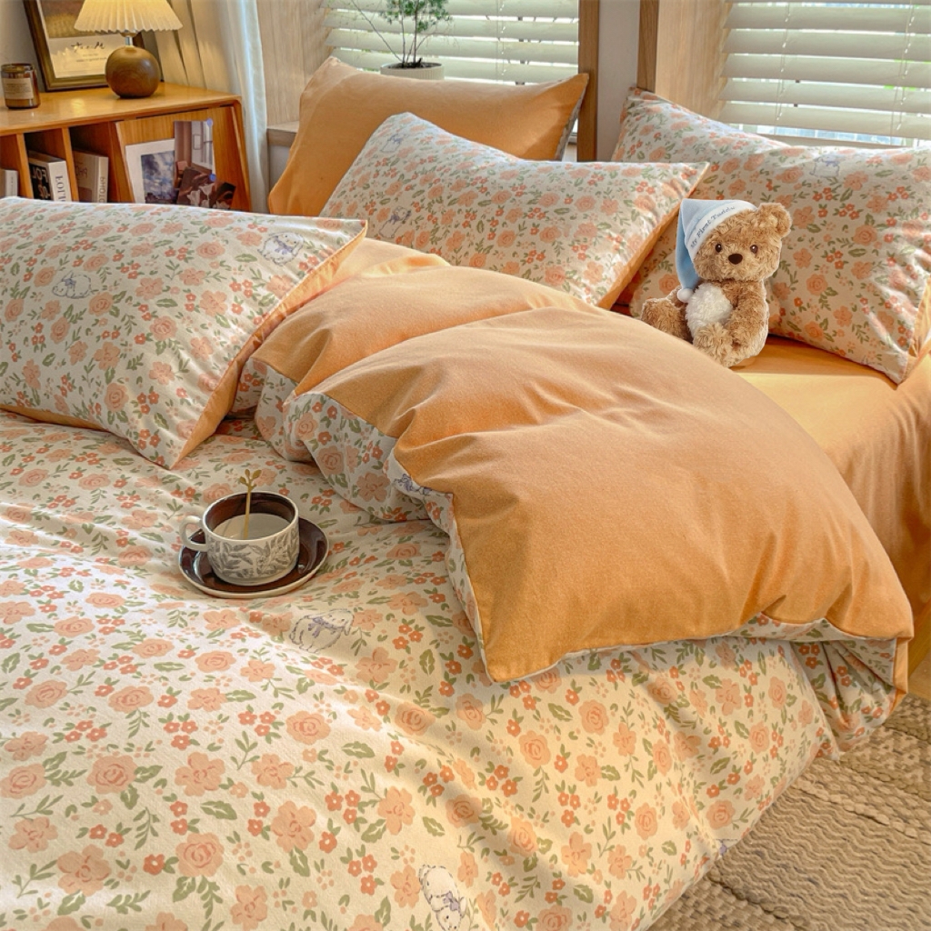 91家纺网 家纺一手货源 找家纺 典曼家纺 2025新款原棉磨毛印花四件套 春日奇迹