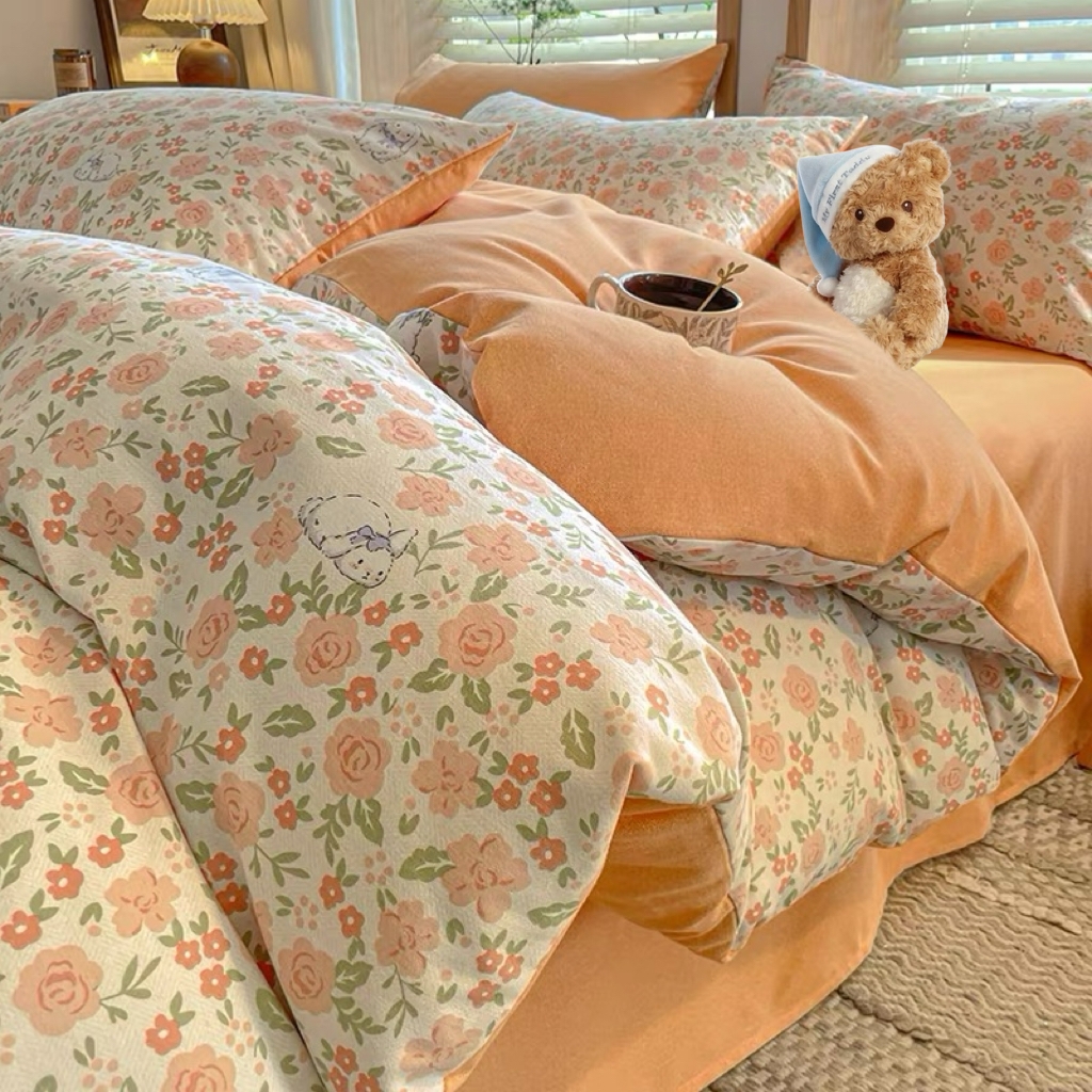 91家纺网 家纺一手货源 找家纺 典曼家纺 2025新款原棉磨毛印花四件套 春日奇迹