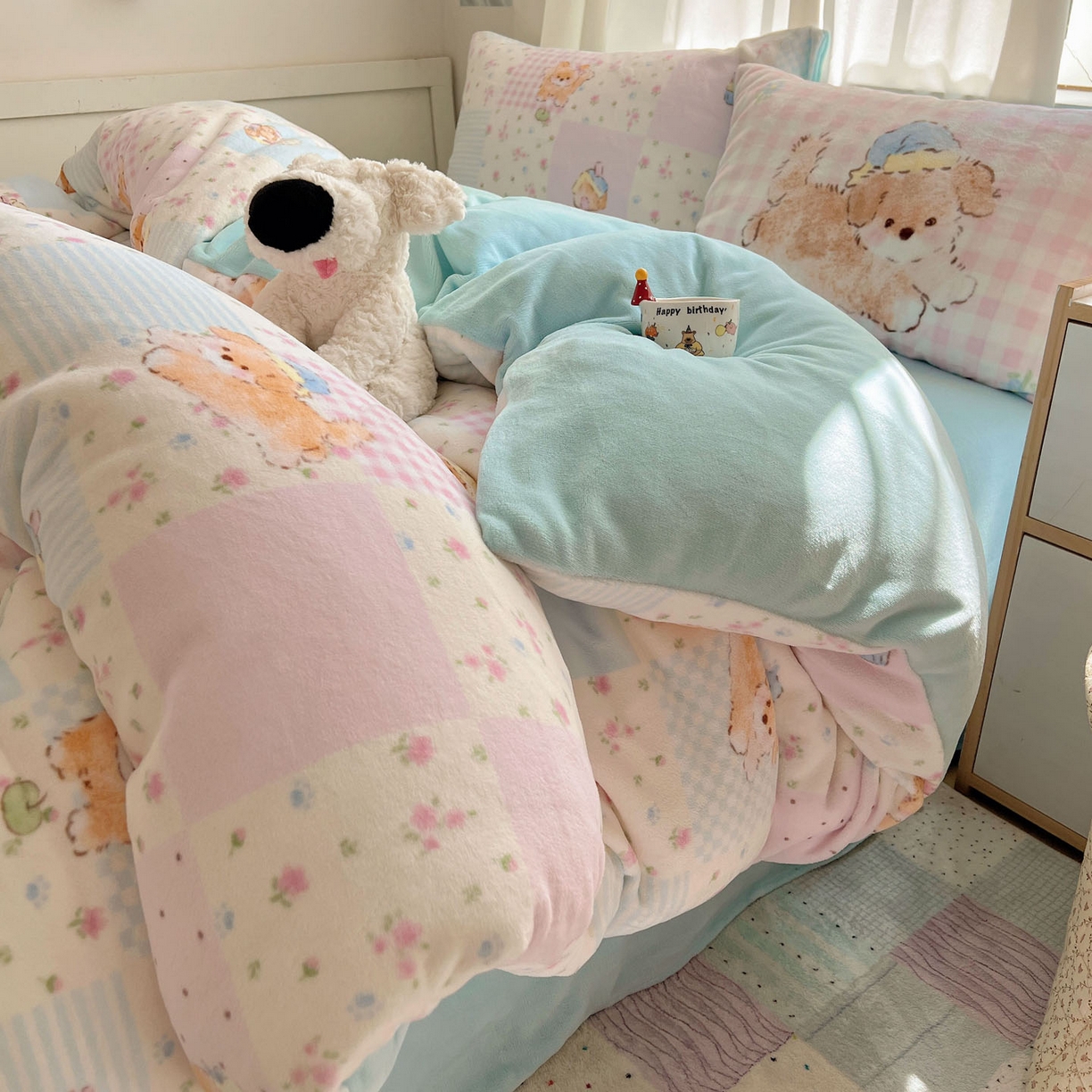 桃喜 2025新款A类200g牛奶绒（含导电丝）印花床单款四件套 格子碎花狗