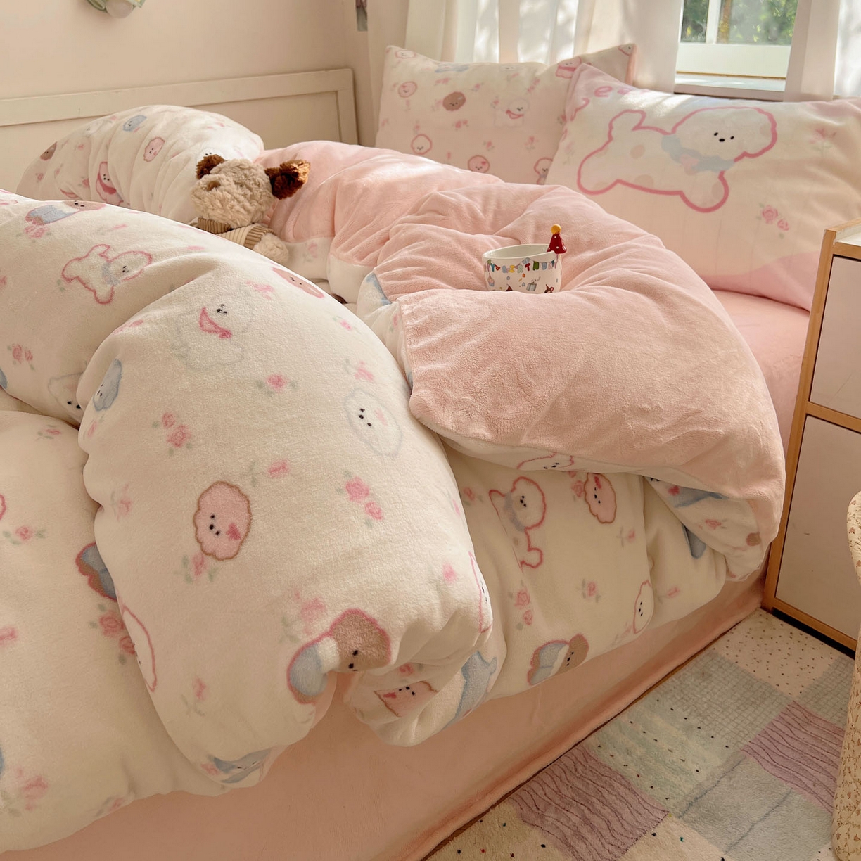 桃喜 2025新款A类200g牛奶绒（含导电丝）印花床单款四件套 狗狗聚会