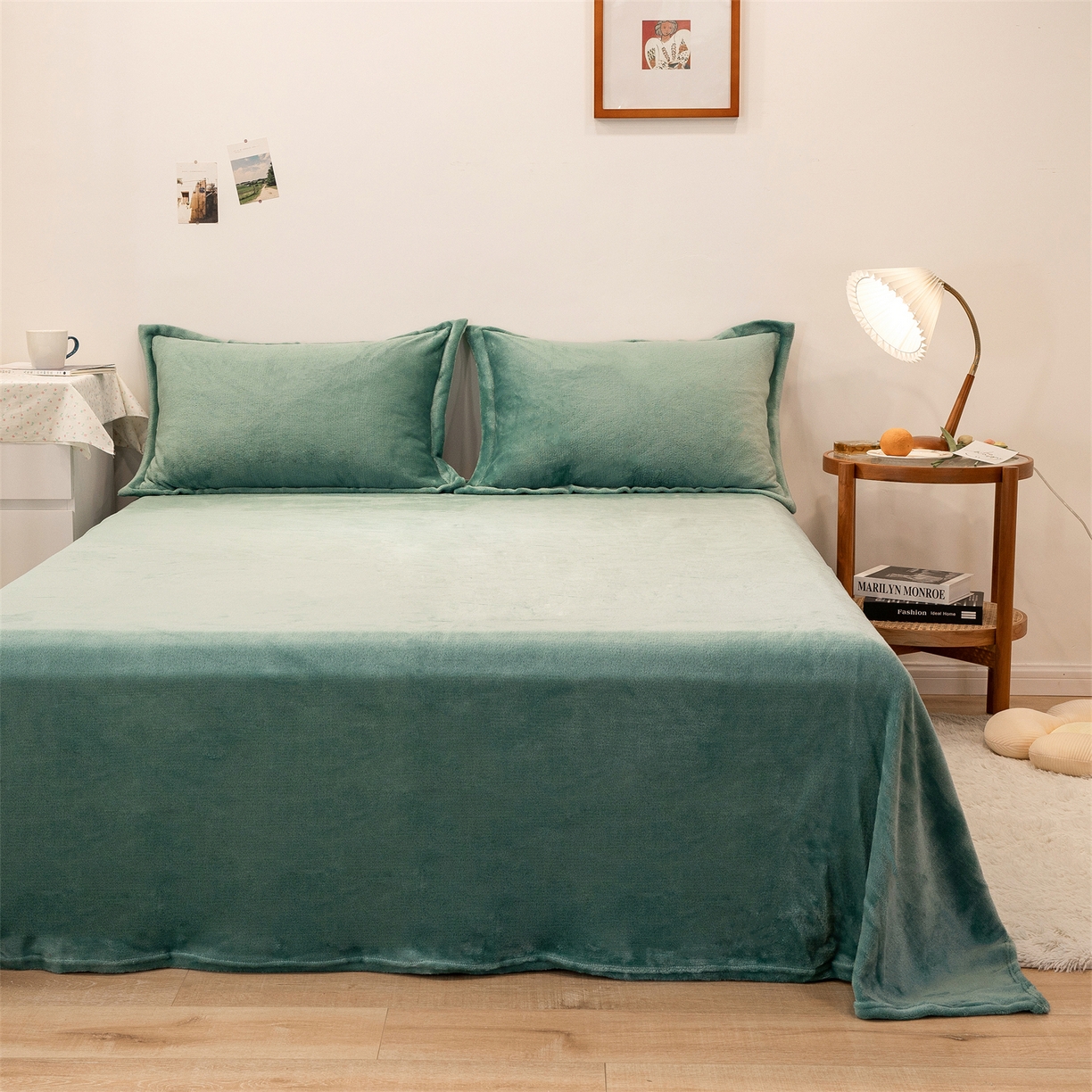 91家纺网 家纺一手货源 找家纺 兰紫橙家纺 2025新款双面绒纯色双拼牛奶绒四件套 竹青