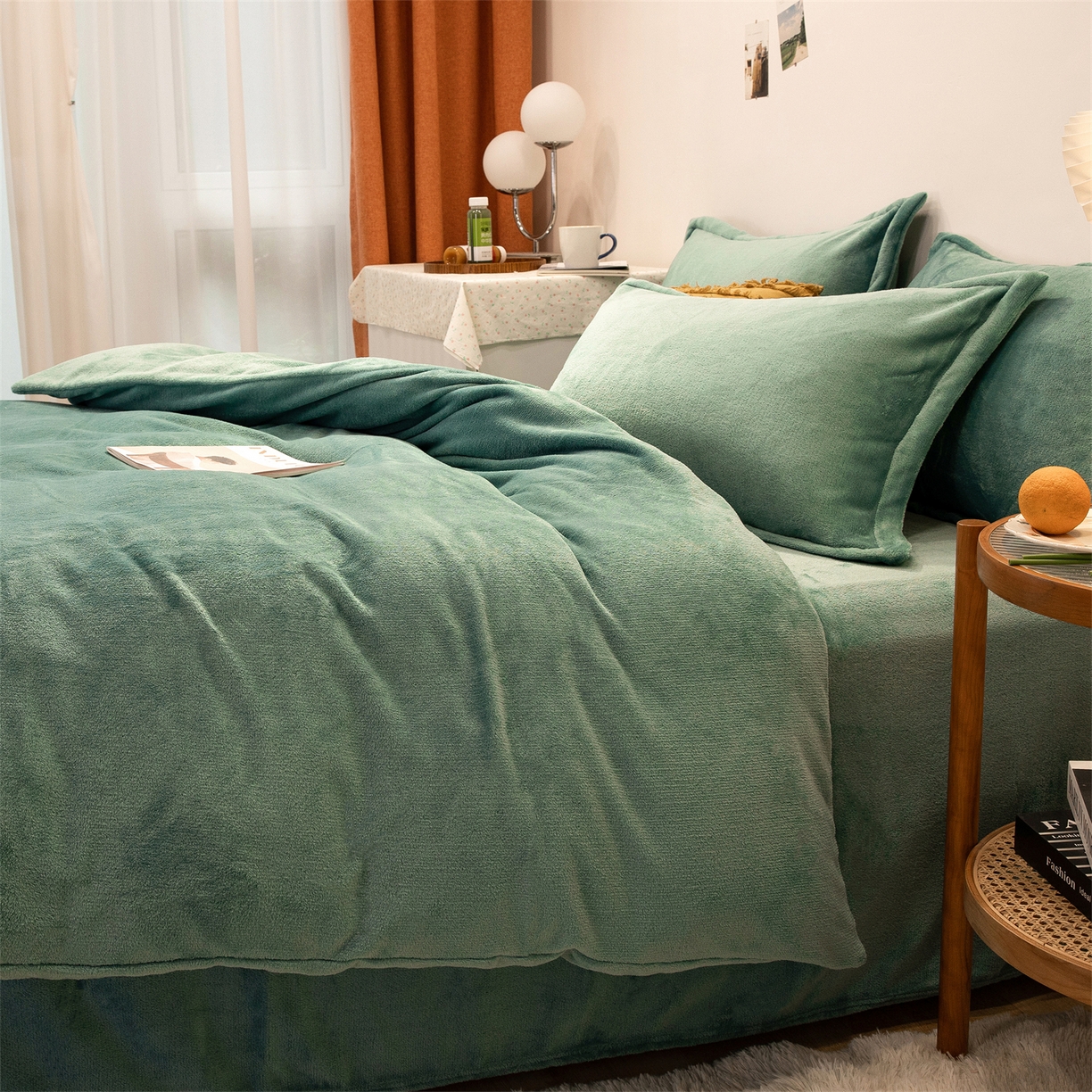 91家纺网 家纺一手货源 找家纺 兰紫橙家纺 2025新款双面绒纯色双拼牛奶绒四件套 竹青