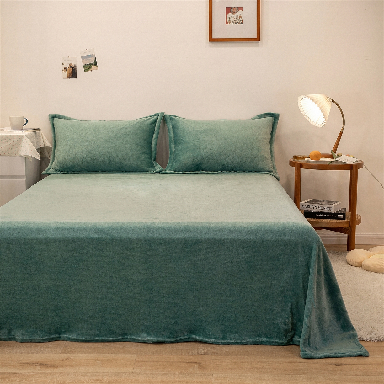 91家纺网 家纺一手货源 找家纺 兰紫橙家纺 2025新款双面绒纯色双拼牛奶绒四件套 竹青