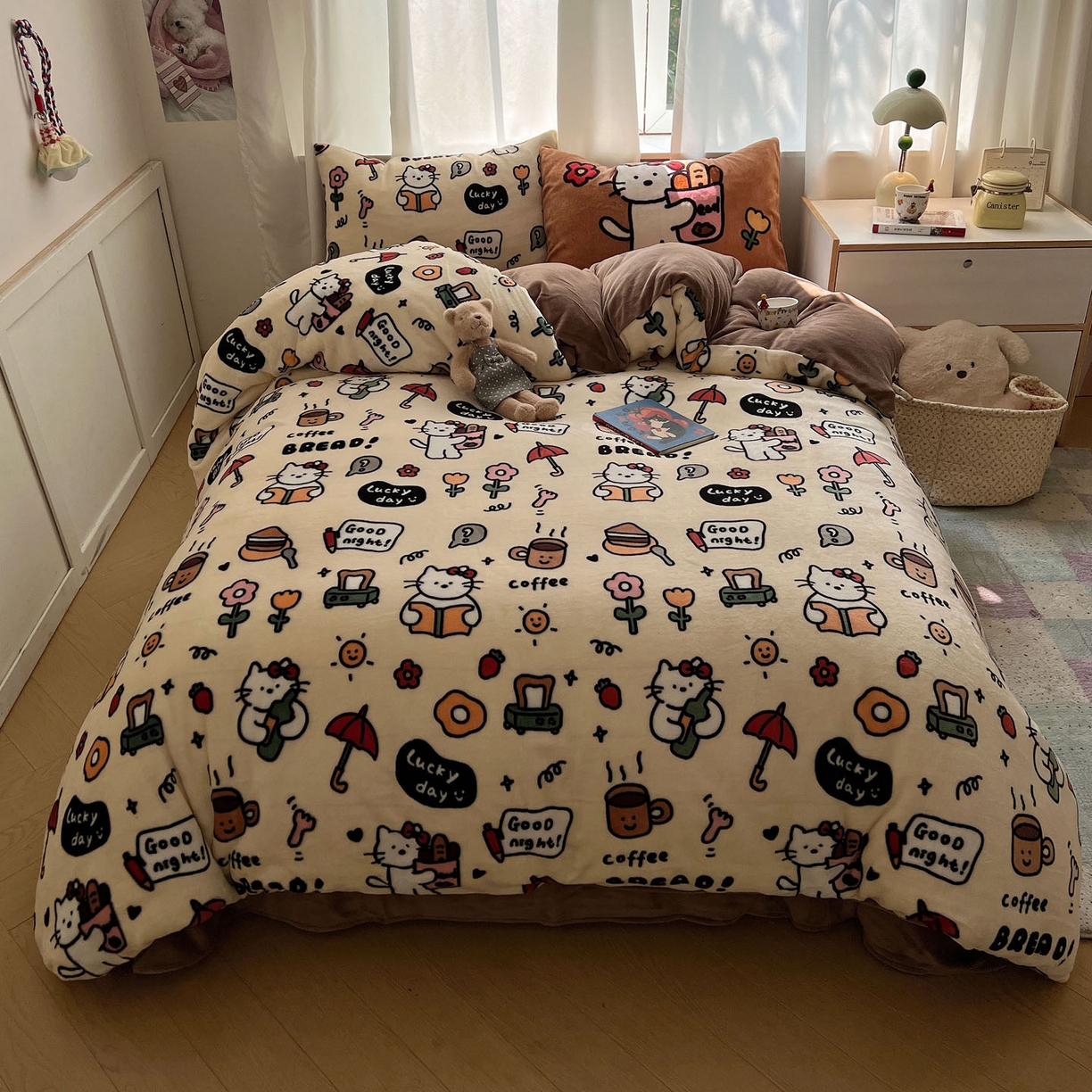 91家纺网 家纺一手货源 找家纺 桃喜 2025新款A类200g牛奶绒（含导电丝）印花床单款四件套 小猫笔记